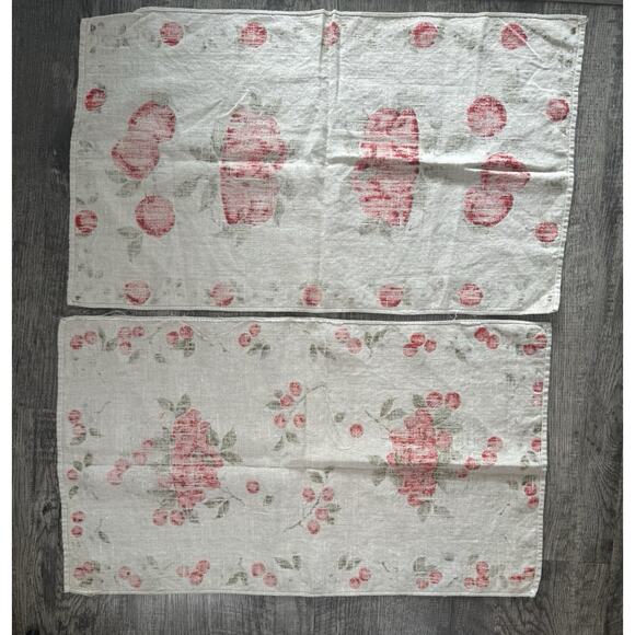 Vintage MCM Parisian Prints Linen Tea Kitchen Towels Apples Cherries Kitchen - Picture 9 of 9